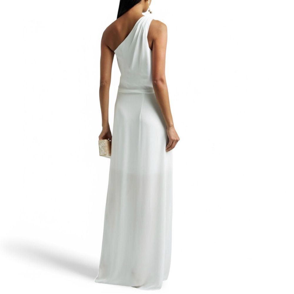 Halston Draped Maxi Dress White‎ Crepe One Shoulder Gown $553 new - Picture 2 of 14